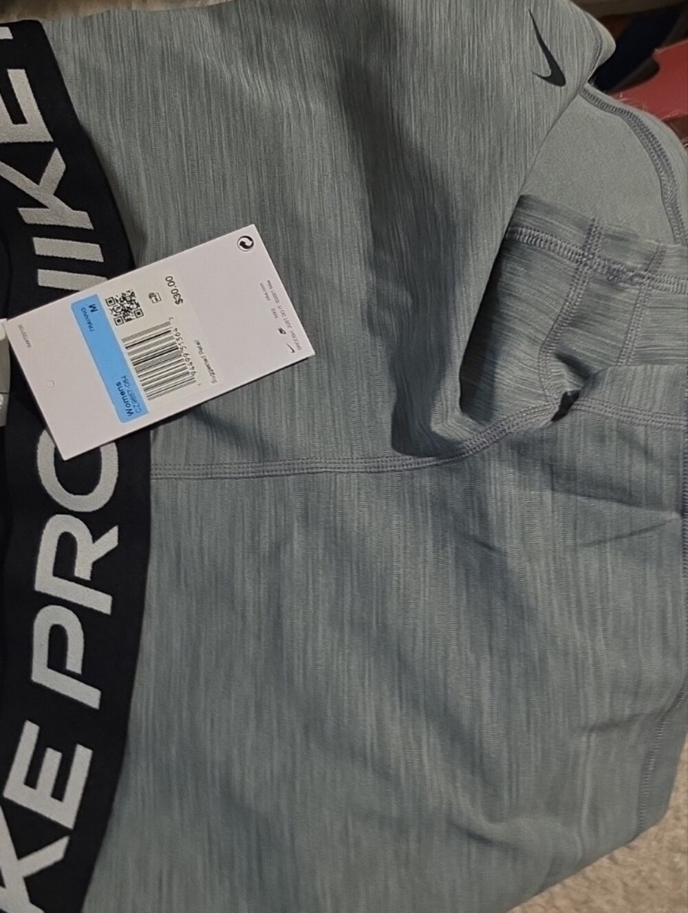 Nike Pro Heather Sage Green with Black Waistband Compression Shorts